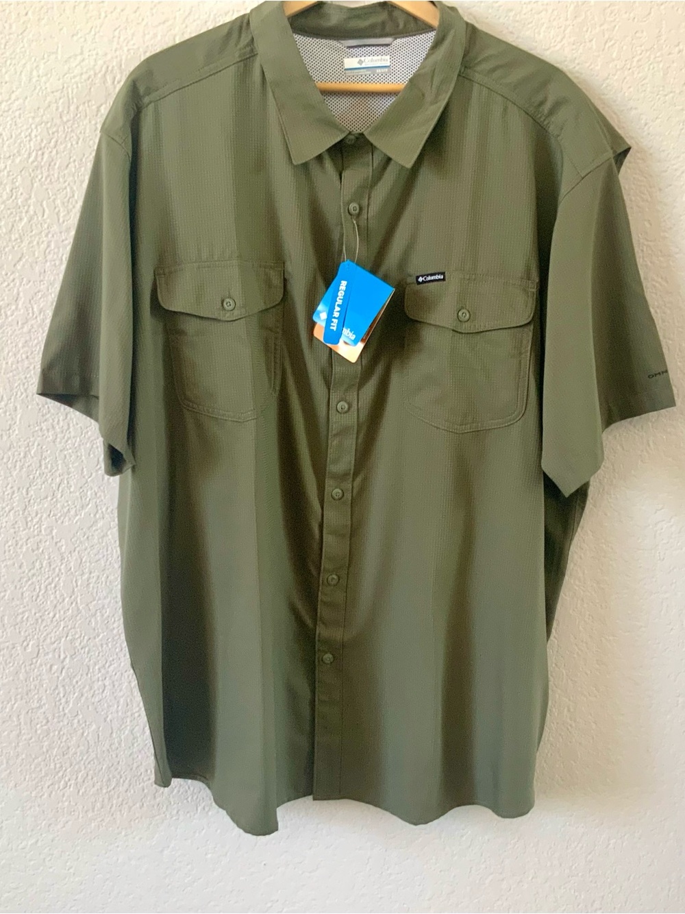 Columbia Men's Short Sleeve Button-Down Shirt - Olive Green, 3X